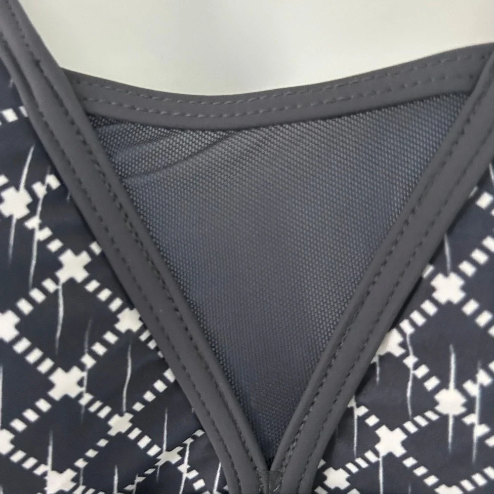 Women Navy White One-Piece Geometric Mesh Modest Swimsuit Swim Dress XL NWOT - Picture 3 of 10
